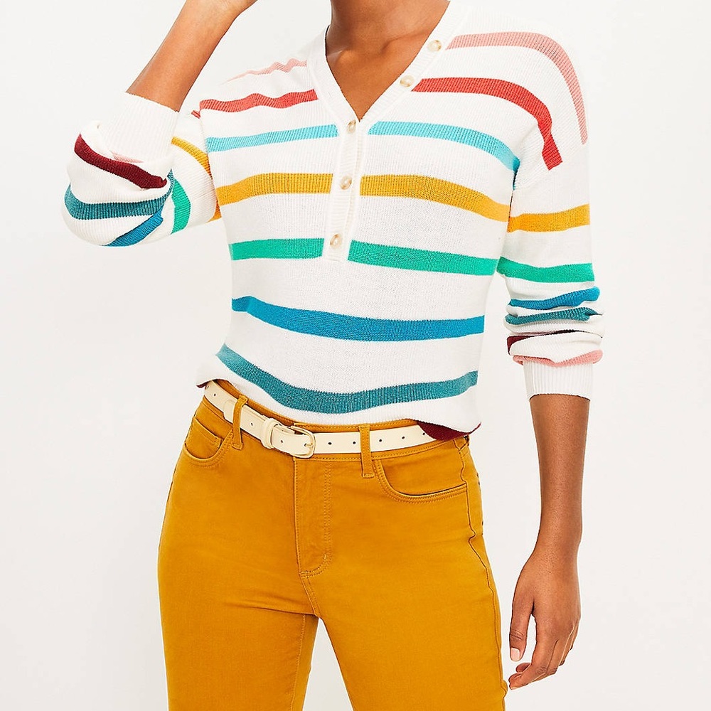 LOFT - Striped Henley Sweater
